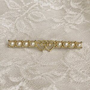 Vintage Signed Sarah Coventry Faux Pearl Brooch Gem Heart Pin Retro Jewelry
